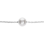 Bracelet en argent rhodi chane avec perle de culture d'eau douce 7mm blanche 15 + 4cm