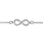 Bracelet en argent rhodi� cha�ne avec petit symbole infini orn� d'oxydes blancs au milieu - longueur ...