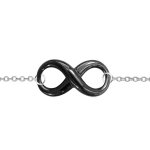 Bracelet en argent rhodi� cha�ne avec symbole infini en c�ramique noire au milieu - longueur 16cm + 3cm ...
