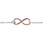 Bracelet en argent rhodié chaîne avec symbole infini en fil lisse doré rose au milieu - longueur 16cm ... Bracelet en argent rhodié chaîne avec symbole infini en fil lisse doré rose au milieu - longueur 16cm ...