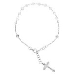 Bracelet en argent rhodi chapelet et pierres facettes blanches 16, 5 + 2, 5cm