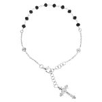 Bracelet en argent rhodi chapelet et pierres facettss noires 16, 5 + 2, 5cm