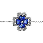 Bracelet en argent rhodi� collection joaillerie cha�ne avec au milieu tr�fle � 4 feuilles en oxydes bleus ...
