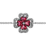 Bracelet en argent rhodi� collection joaillerie cha�ne avec au milieu tr�fle � 4 feuilles en oxydes rouges ...