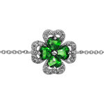 Bracelet en argent rhodi� collection joaillerie cha�ne avec au milieu tr�fle � 4 feuilles en oxydes verts ...