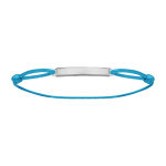 Bracelet en argent rhodi� cordon bleu ciel coulissant avec plaque rectangulaire longue au milieu