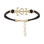 Bracelet en argent rhodi cordon doubl noir avec croix camarguaise en dorure jaune 16 + 3cm