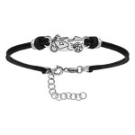 Bracelet en argent rhodi cordon doubl noir interchangeable avec moto de course au milieu - longueur ...