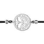 Bracelet en argent rhodi cordon doubl noir avec rond dcoup en arbre de vie  l'intrieur - longueur ...