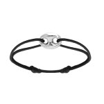 Bracelet en argent rhodi� cordon noir coulissant avec motif grain de caf� 12 x 16mm