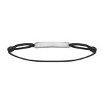 Bracelet en argent rhodi� cordon noir coulissant avec plaque rectangulaire longue au milieu