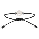 Bracelet en argent rhodi� cordon r�glable noir avec perle d'eau douce