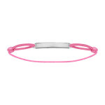 Bracelet en argent rhodi� cordon rose coulissant avec plaque rectangulaire longue au milieu