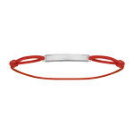 Bracelet en argent rhodi� cordon rouge coulissant avec plaque rectangulaire longue au milieu