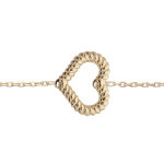 Bracelet en argent rhodi� et dorure jaune cha�ne avec coeur torsad� �vid� 16 + 3cm