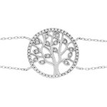 Bracelet en argent rhodi� double cha�ne avec pastille arbre de vie oxydes blancs et contour oxydes blancs ...