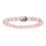 Bracelet en argent rhodi extensible avec boules quartz rose et tte de bouddha