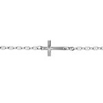 Bracelet en argent rhodi� grain de caf� avec croix plate lisse diamant�e �toil�e - 17cm