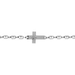 Bracelet en argent rhodi� grain de caf� avec croix plate lisse diamant�e etoil�e - 19cm