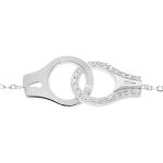Bracelet en argent rhodi massif chane avec menottes et oxydes blancs 16 + 3cm