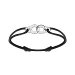 Bracelet en argent rhodi motif menotte avec cordon coulissant noir