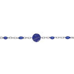 Bracelet en argent rhodié chaîne avec perles bleues foncé et pierre lapis lazuli véritable 16 + 3cm Bracelet en argent rhodié chaîne avec perles bleues foncé et pierre lapis lazuli véritable 16 + 3cm