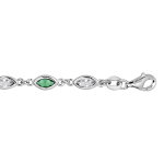 Bracelet en argent rhodi avec oxydes blancs et verts en forme de navette longueur 16 + 3cm