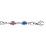 Bracelet en argent rhodi avec oxydes bleu, rose et blanc en forme de navette longueur 16 + 3cm