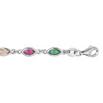 Bracelet en argent rhodi avec oxydes multi couleur en forme de navette longueur 16 + 3cm