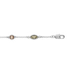 Bracelet en argent rhodi tutti frutti chane avec navettes d'oxydes verts et ronds orang 16 + 3cm
