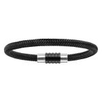 Bracelet pour charms homme grand mod�le en acier noir fermoir aimant� et viss� - longueur 19, 5 cm