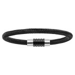 Bracelet pour charms homme grand mod�le en acier noir fermoir aimant� et viss� - longueur 21 cm