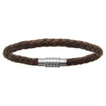Bracelet pour charms homme grand modle en cuir marron fermoir aimant et viss - longueur 21 cm