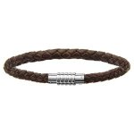 Bracelet pour charms homme grand modle en cuir marron fermoir aimant et viss - longueur 23 cm