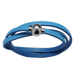Bracelet en cuir bleu truquoise lacet qui fait plusieurs tours et fermoir boule en acier aimantée Bracelet en cuir bleu truquoise lacet qui fait plusieurs tours et fermoir boule en acier aimantée