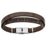 Bracelet en cuir marron et acier 2 tours avec message caché papa on t'aime - longueur 20cm réglable ... Bracelet en cuir marron et acier 2 tours avec message caché papa on t'aime - longueur 20cm réglable ...