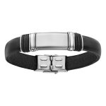 Bracelet en cuir noir avec petite plaque en acier lisse  graver - longueur 20cm