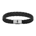 Bracelet en cuir noir tressage large - longueur 20, 5cm réglable Bracelet en cuir noir tressage large - longueur 20, 5cm réglable