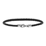 Bracelet en cuir noir tressé pour charms et fermoir en argent rhodié - longueur 17, 5cm Bracelet en cuir noir tressé pour charms et fermoir en argent rhodié - longueur 17, 5cm