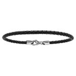 Bracelet en cuir noir tressé pour charms et fermoir en argent rhodié - longueur 19, 5cm Bracelet en cuir noir tressé pour charms et fermoir en argent rhodié - longueur 19, 5cm