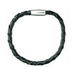 Bracelet en cuir noir tressé et fermoir acier Bracelet en cuir noir tressé et fermoir acier