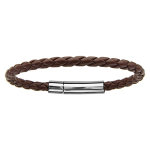Bracelet en simili cuir tressé marron et fermoir en acier - largeur 5mm et longueur 19cm Bracelet en simili cuir tressé marron et fermoir en acier - largeur 5mm et longueur 19cm