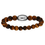 Bracelet élastique avec perles oeil de tigre et ballon de rugby à graver Bracelet élastique avec perles oeil de tigre et ballon de rugby à graver