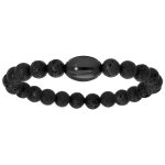 Bracelet élastique perles en pierre de lave avec ballon de rugby noir à graver Bracelet élastique perles en pierre de lave avec ballon de rugby noir à graver