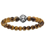 Bracelet lastique perles synthtiques marron avec tte de lion