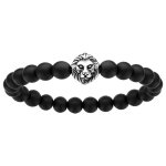 Bracelet lastique perles synthtiques noires avec tte de lion