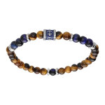 Bracelet extensible en acier perles oeil de tigre et sodalite v�ritable avec perle ancre marine