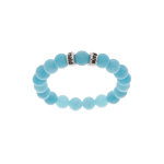 Bracelet extensible en argent platin avec boules jade bleu vritable et 2 charms  graver