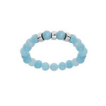 Bracelet extensible en argent platin avec boules jade bleu vritable et 3 charms  graver