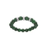 Bracelet extensible en argent platin avec boules jade vert vritable et 3 charms  graver